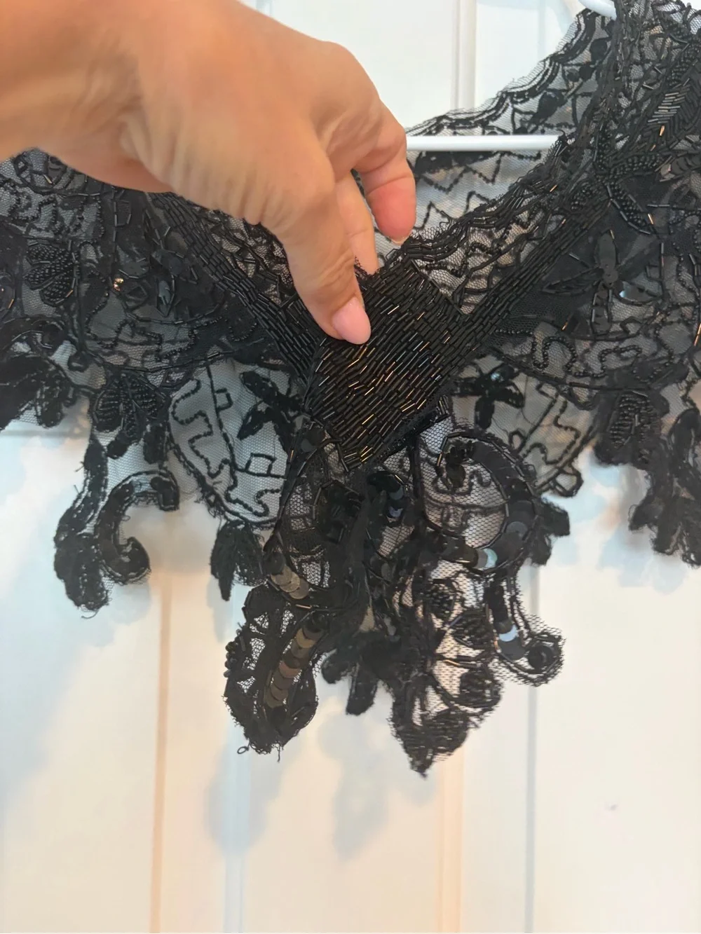 Vintage black Lace Beaded Sequin Capelet Collar Bolero Shrug